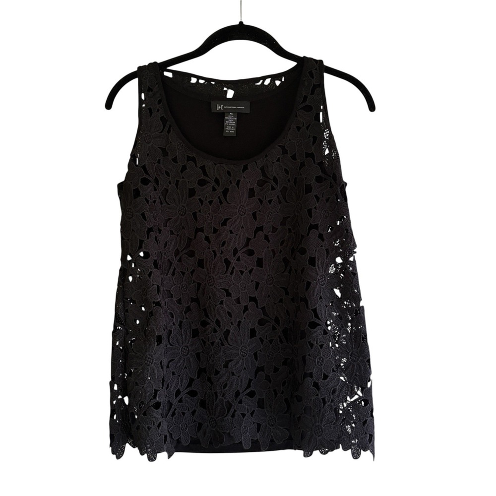 INC International Concepts Women XS Black Floral Lace Lined Tank Top Cottagecore